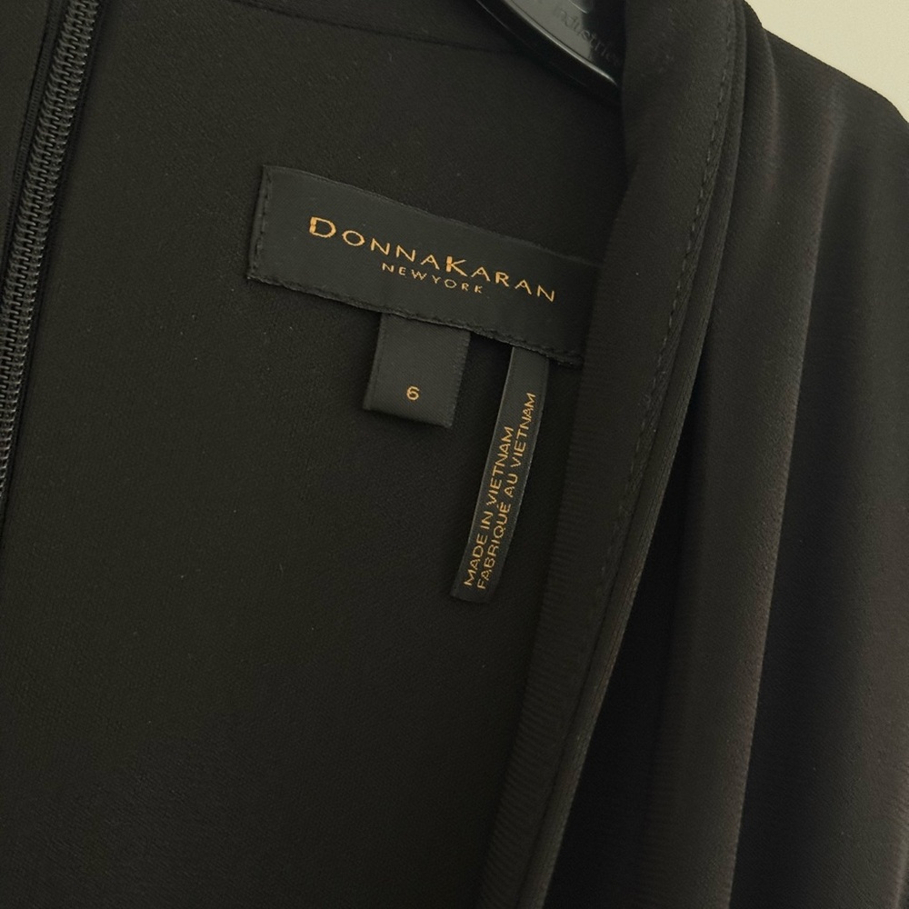 Donna Karan Black Sleeveless Draped Jumpsuit with Gold Logo Detail - Picture 6 of 9